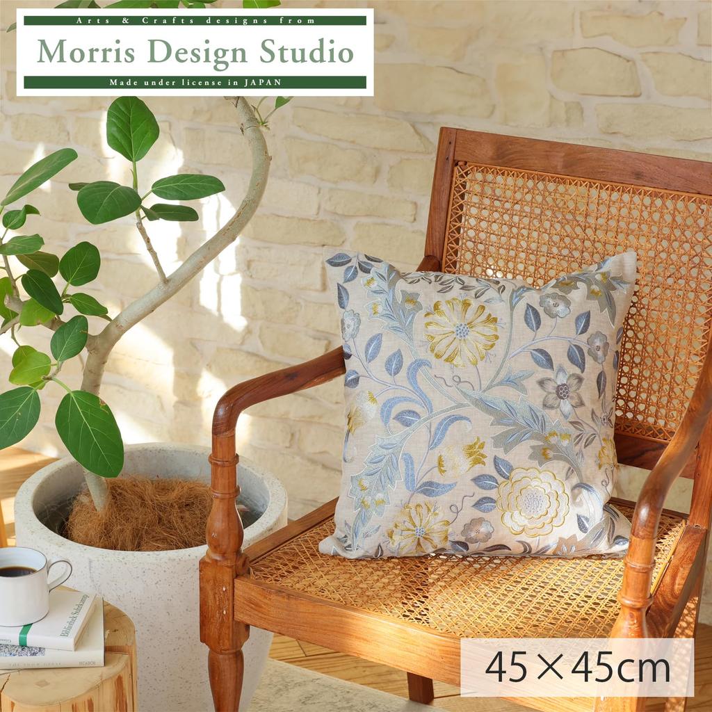 Morris Design Studio Wilhelmina Blue Cushion by Kawashima Selkon Textiles Cover, 45x45cm, LL1745,