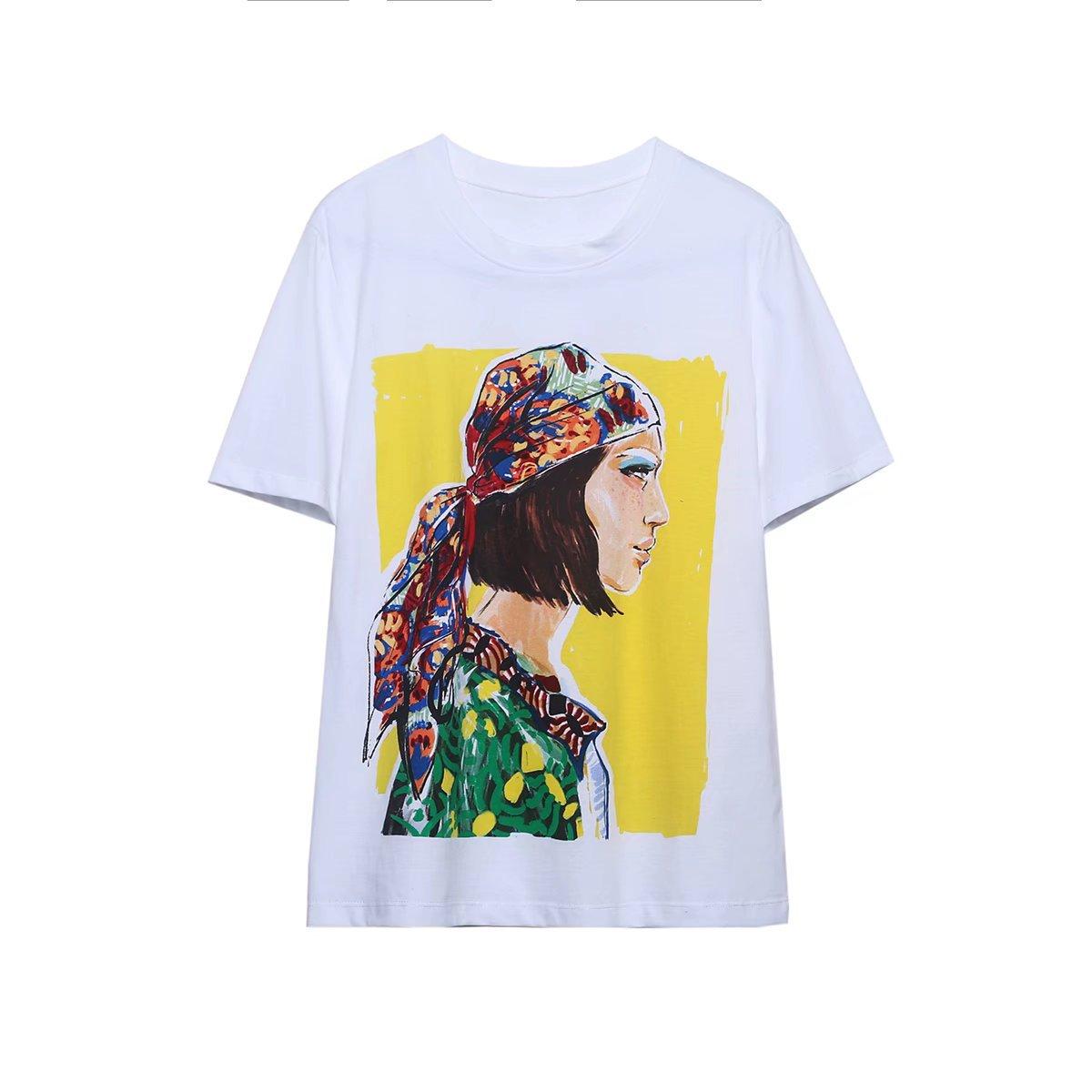

Summer Women Fashion Contrast Color Girls Print Casual T Shirt Female Basic O Neck Short Sleeve Chic Leisure Tops Plus Size XXS-6XL