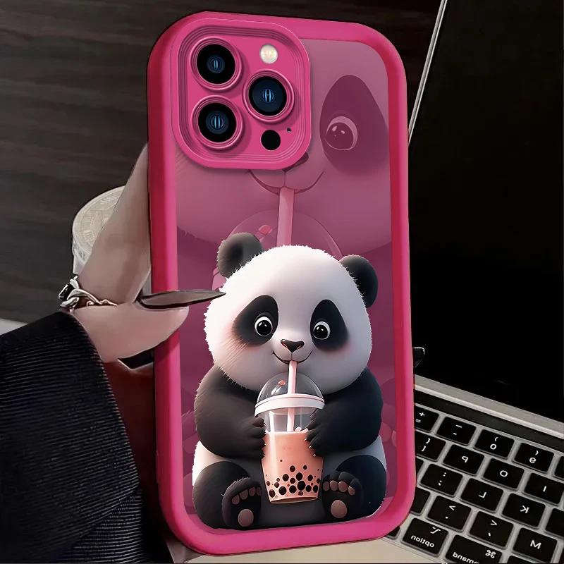 Milk Tea Time Panda INS For Samsung Galaxy Case S24 S23 S22 S21 Ultra Plus Fe A55 A54 A53 A52 A35 A25 A15 A14 5G Phone Y2k Cover