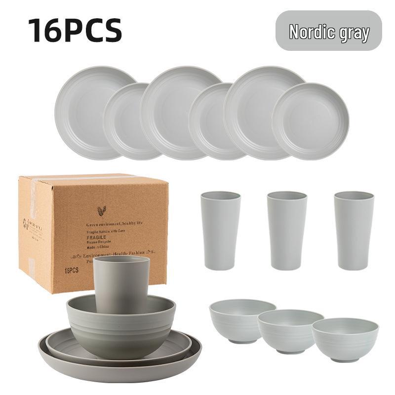 Cross-border Plastic Tableware Set: Plates, Bowls, Cups, Vomit Bowls, 24-Piece for Home Use.