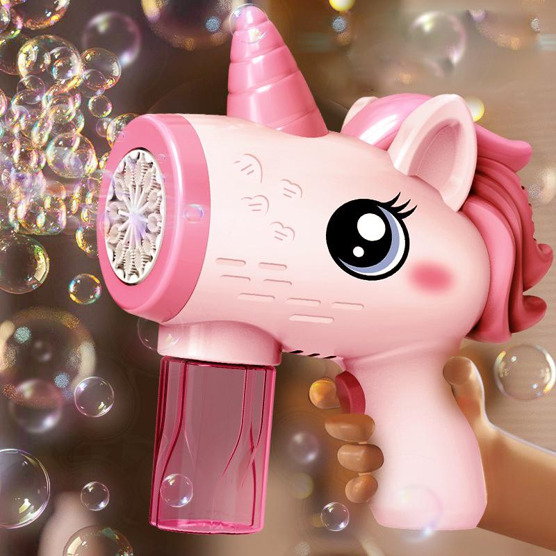 Unicorn Children Bubble Gun Toy Fully Automatic Bubble Machine Bubbles Gun Outdoor Game Fantasy Toy for Boys Girls Gifts