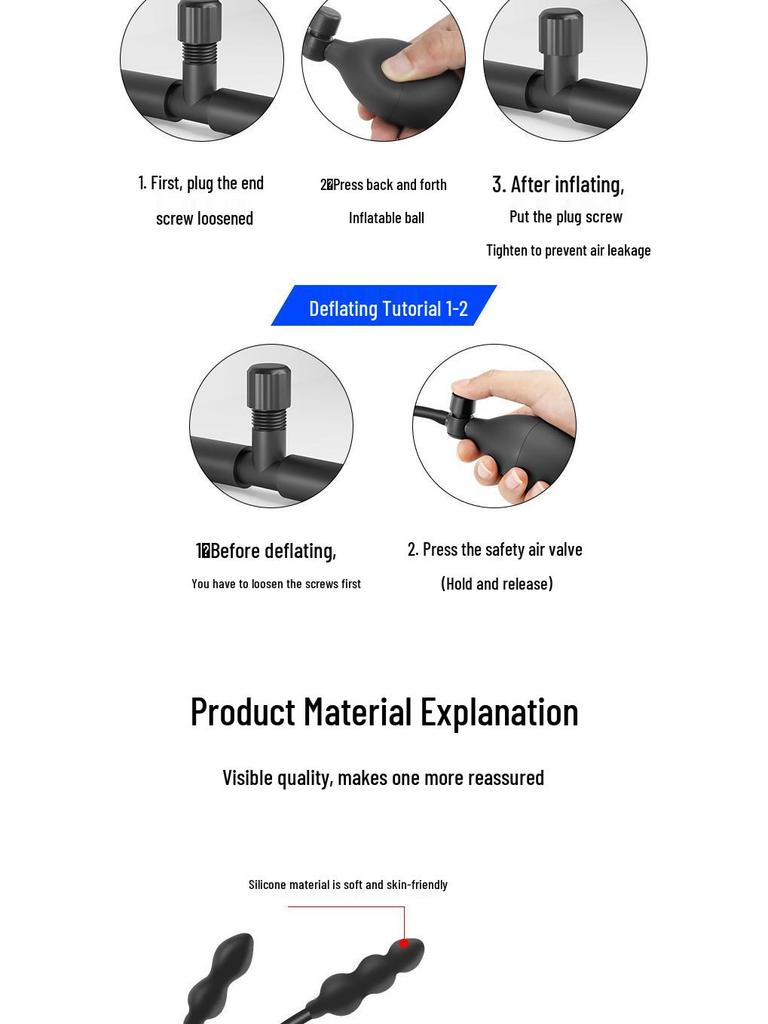 Enhanced Dual-Head Inflatable Anal Plug with Adjustable Expansion Beads