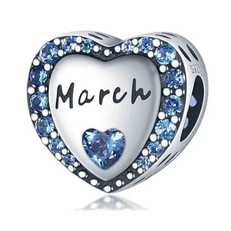 Authentic copper Blue Heart Zircon Twelve Zodiac Signs Months Flowers Charm Bead Charms Bead Charms Compatible With Bracelets Women Jewellery Diy Fine