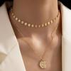 Accessories Simple ins wind Y-shaped necklace, disc gold coin pendant choker sweater chain necklace accessories women