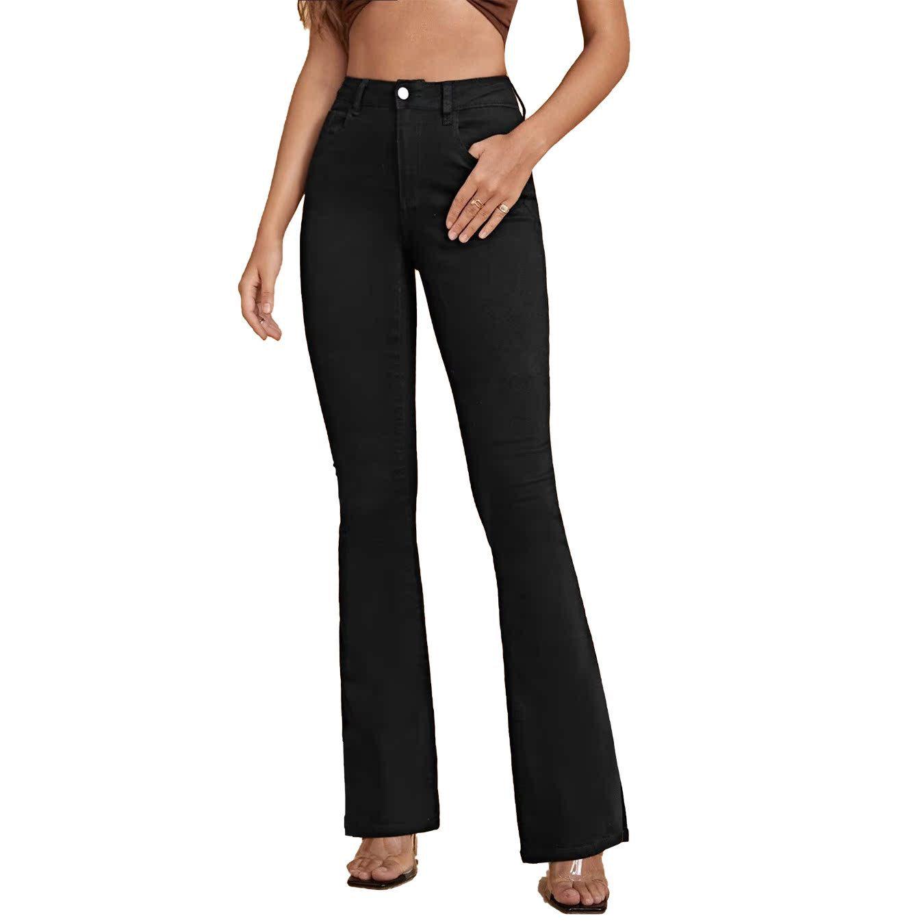 High Waist Black White Micro Flare Denim Pants for Women - Autumn Winter Collection S