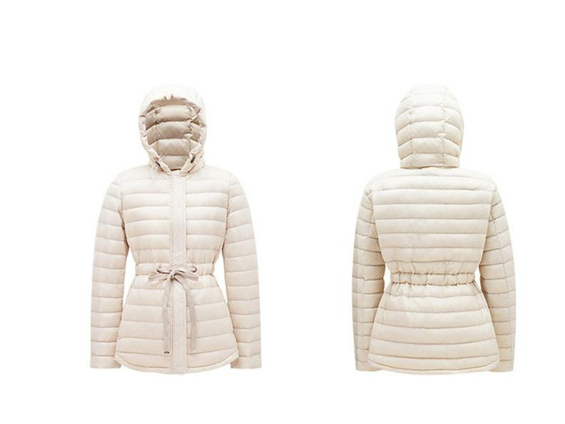 Women's Tie-Waist Hooded Down Jacket - Long Sleeve, Loose Fit, Lightweight, White Duck Down Outerwear 2025