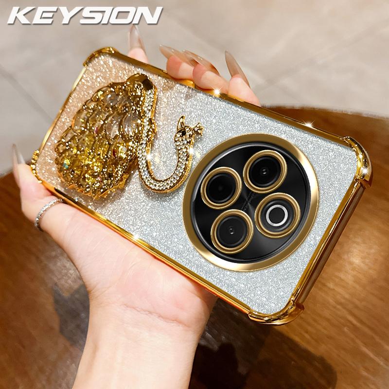 KEYSION Odporne na wstrząsy Platerowane Etui na Telefon dla IQOO Z10 5G Przezroczyste TPU Brokatowe Zdobione Łabędź Podpórka Tylna Pokrywa dla VIVO IQOO Z10 5G