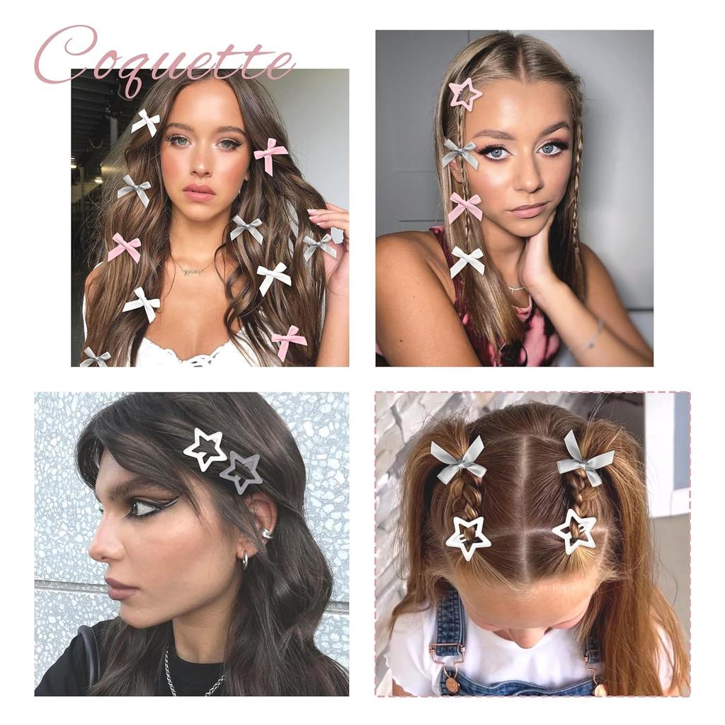 24 Stück/Set Y2K 3 Farben Stern Metall Haarspangen Schleife Mini Haarspangen für Frauen Mädchen Süße Schleife Haarspangen Haarschmuck