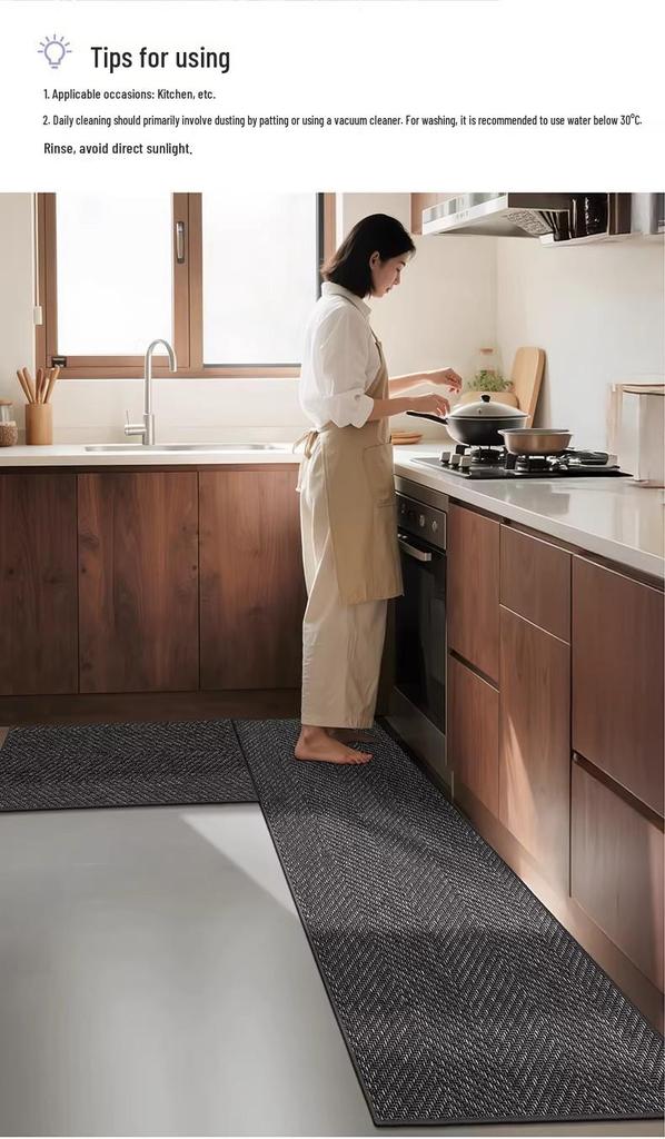 Non-Slip Waterproof Kitchen Floor Mat with Oil & Water Absorption, Stain Resistant, Long Strip Design