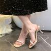 Fashion Slippers women square head fish mouth one word high heel sandals new 2025 fairy style stiletto fashion sandals