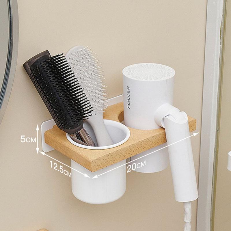 Support Mural Auto-Adhésif en Aluminium Blanc/Noir pour Sèche-Cheveux de Salle de Bain Organisateur de Rangement de Salle de Bain Étagère pour Souffleur de Toilette