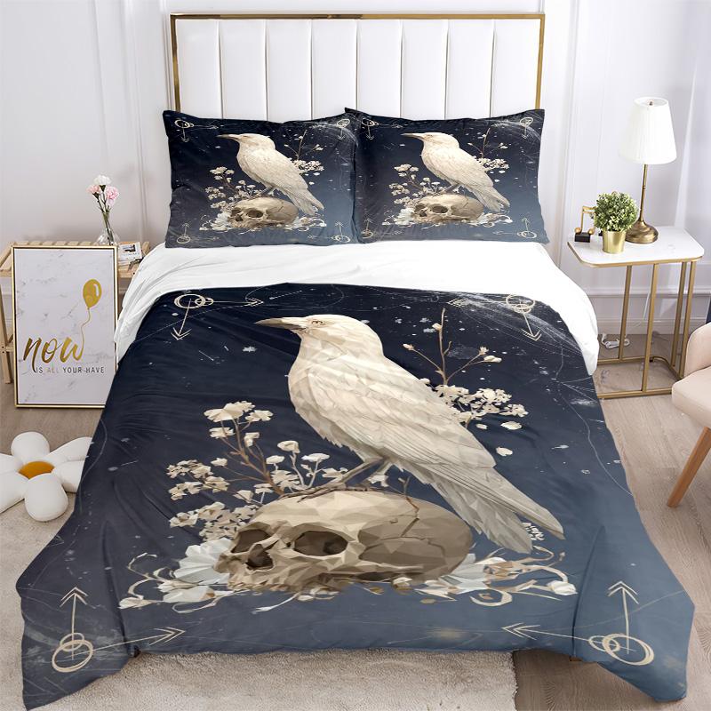 Gothic Raven Bedding 3 Piece Set HD Print Duvet Cover Pillowcases for Teens Adult Bedroom Decoration Christmas Gift