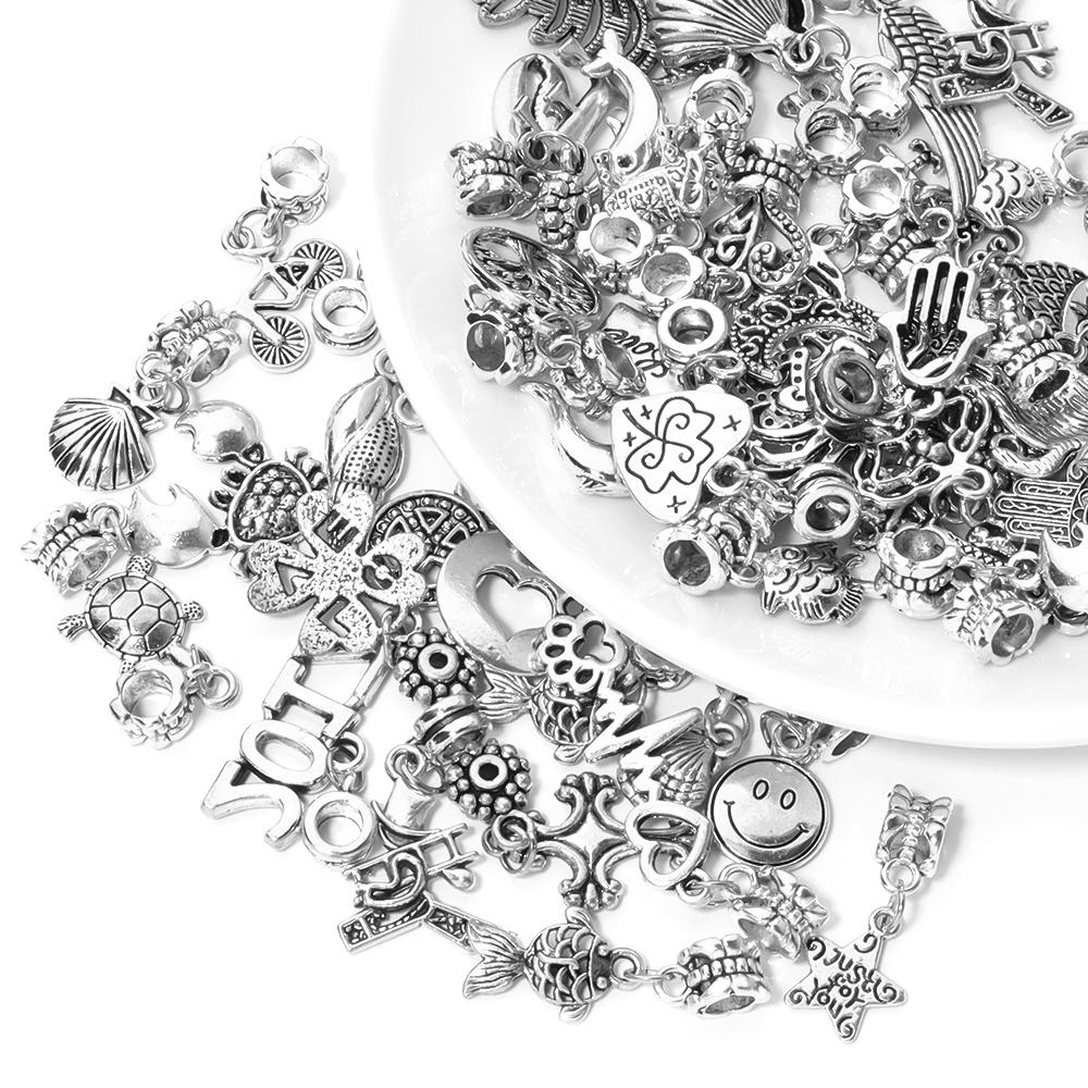 Louleur 10pcs Antique Silver Color Pendants Charm Big Hole Pendant For Jewelry Making DIY Gifts Bracelet Necklace Accessories