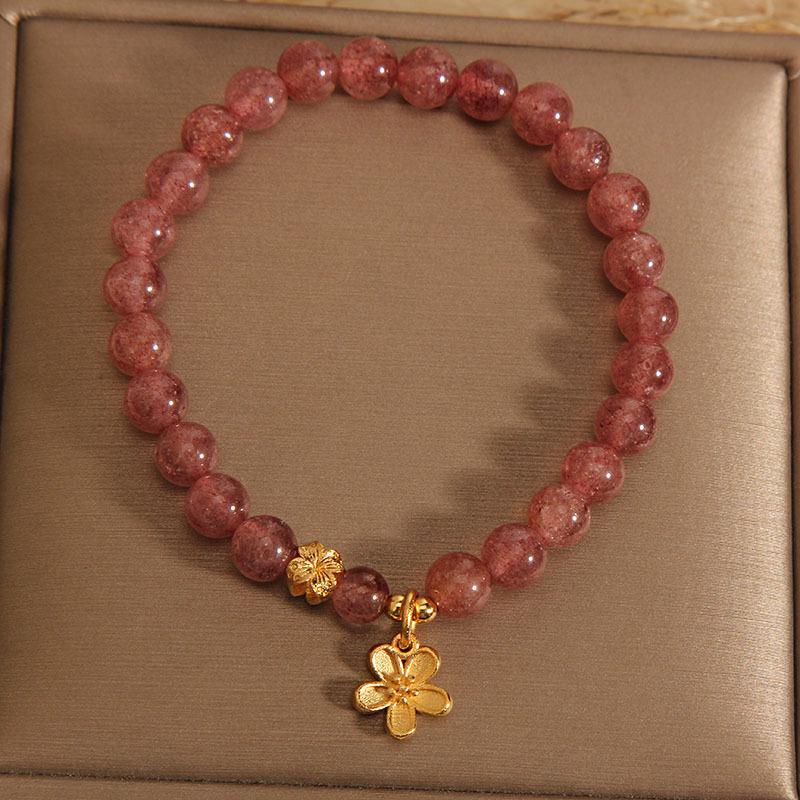 Zakol Cute Romantic Natural Crystal Stone Ball Strand Bracelets For Women Girls Dopamine Crystal Beaded Wristlet Zircon Gifts