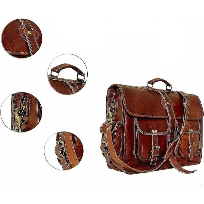 18-palcová veľká crossbody hnedá, ručne vyrábaná kožená cestovná taška-vianočný darček