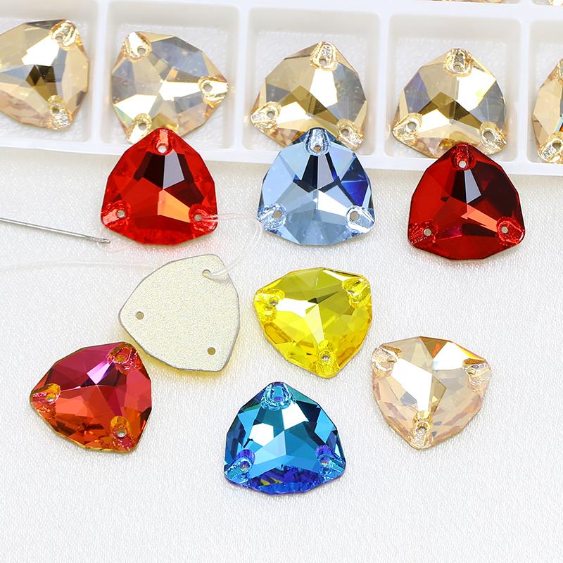 Dongzhou Crystals Flatback Non Hotfix Sew on Rhinestones Triangle Shape Crystal Beads Sewing Accessories for Dress & Shoes