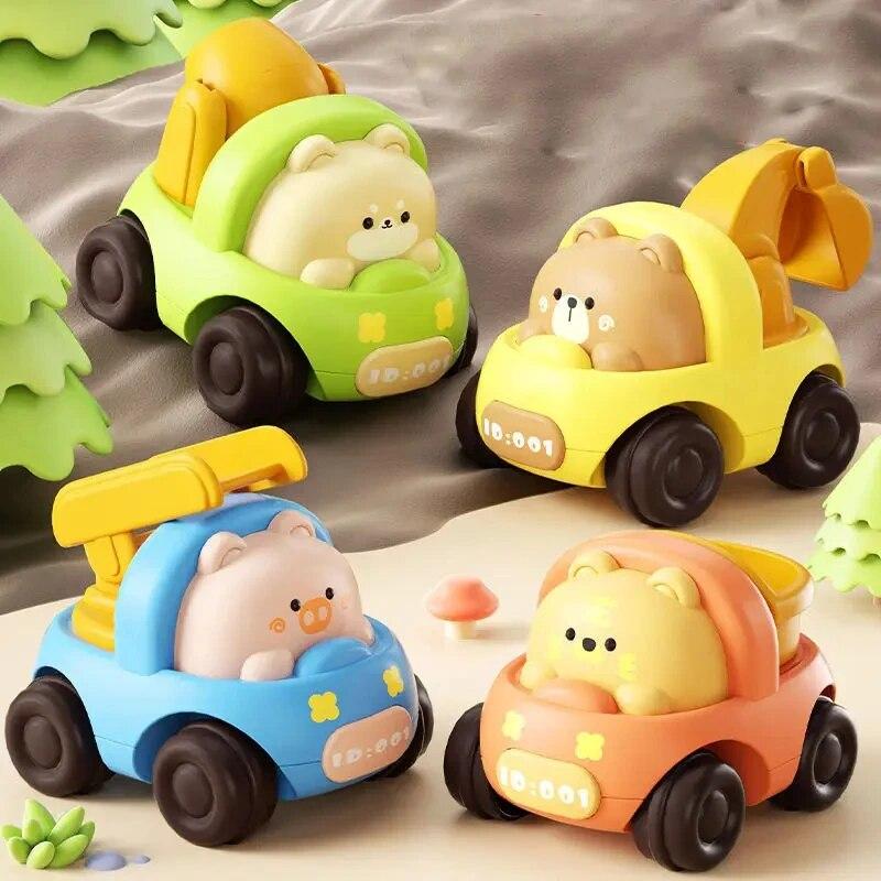 

Non-Toxic 4 Pcs Inertia Cartoon Animal Engineering Vehicle High Qualitytipper Children Interactive Sliding Car