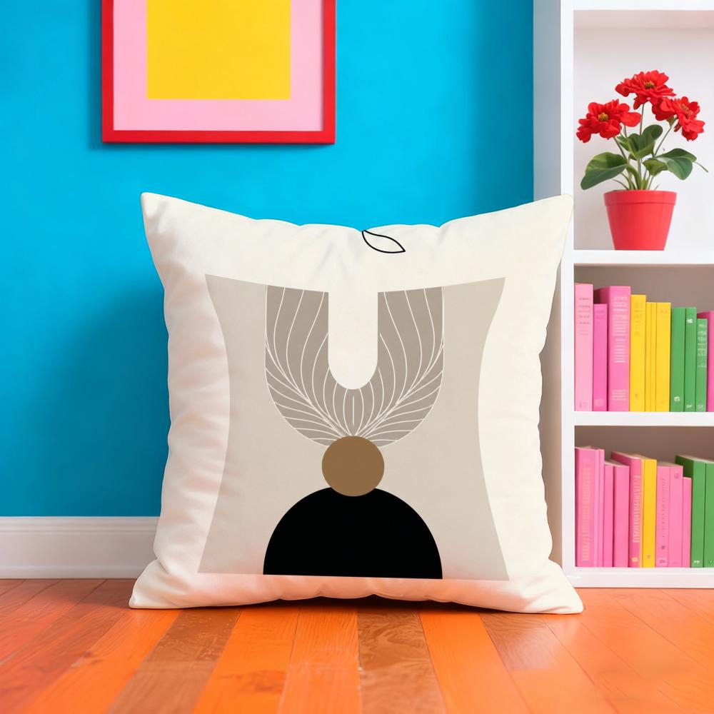 Nordic Geometric Line Coffee Color Cushion Cover Plush Fabric Soft DoubleSided Printed Sofa Warm Home Child Gift Pillow Case