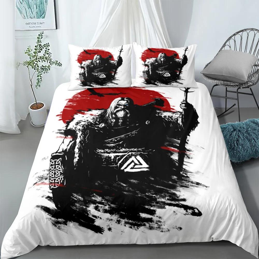 Viking Printed Duvet Set Ancient Myth Themed Bedding Set Three-Piece Set