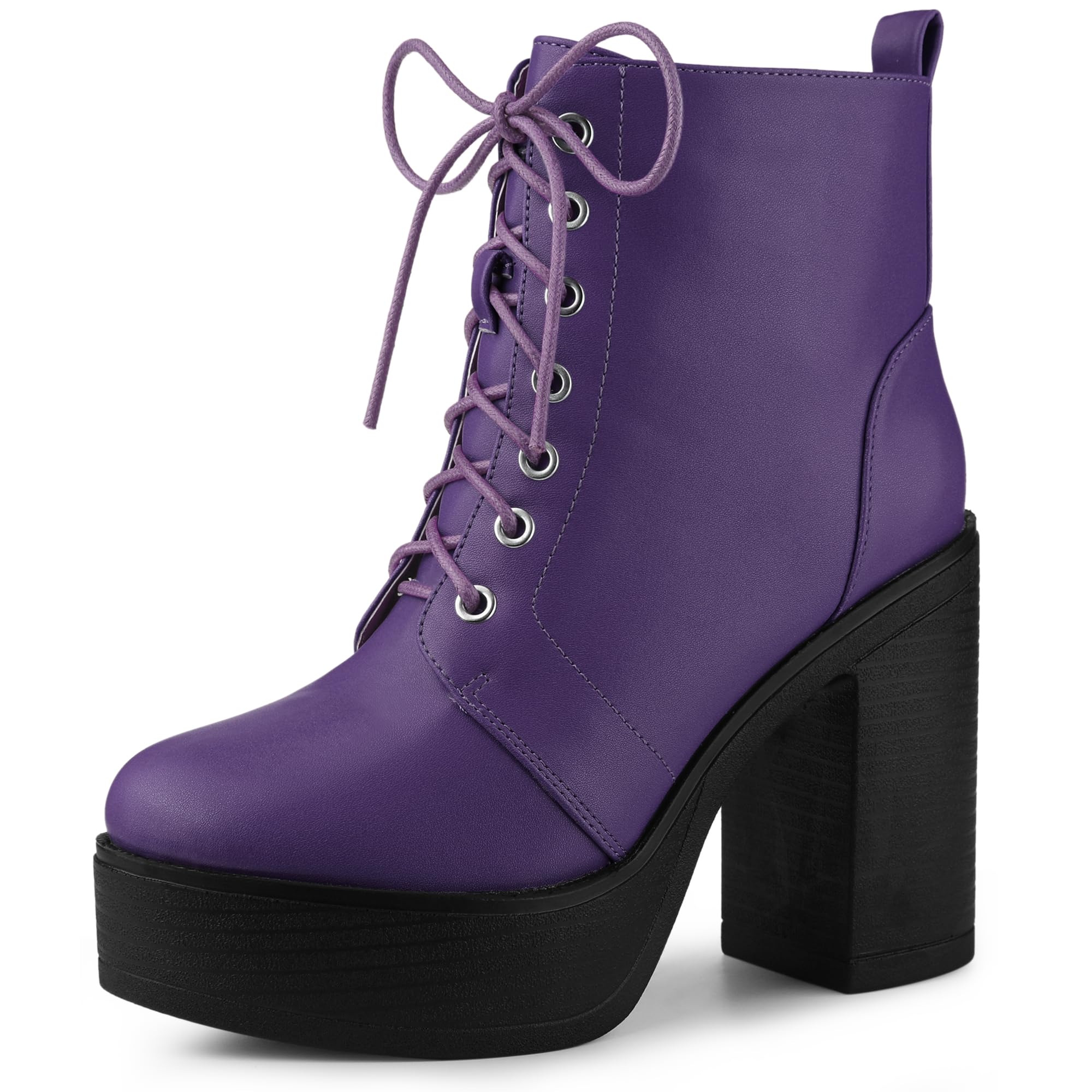 

Allegra K Lace-Up Ankle Boots with Platform and Thick Heel, Perfect for Parties and Halloween, Purple, Size 24.0cm