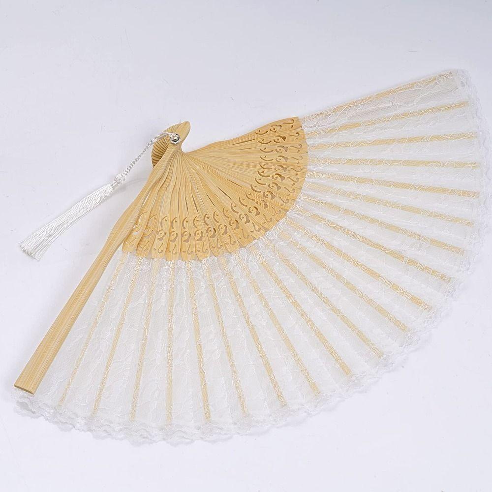 Diameter 40cm Chinese  Vintage Bamboo Fan Bamboo Frame Bamboo Silk Folding Fan  Dancing Party