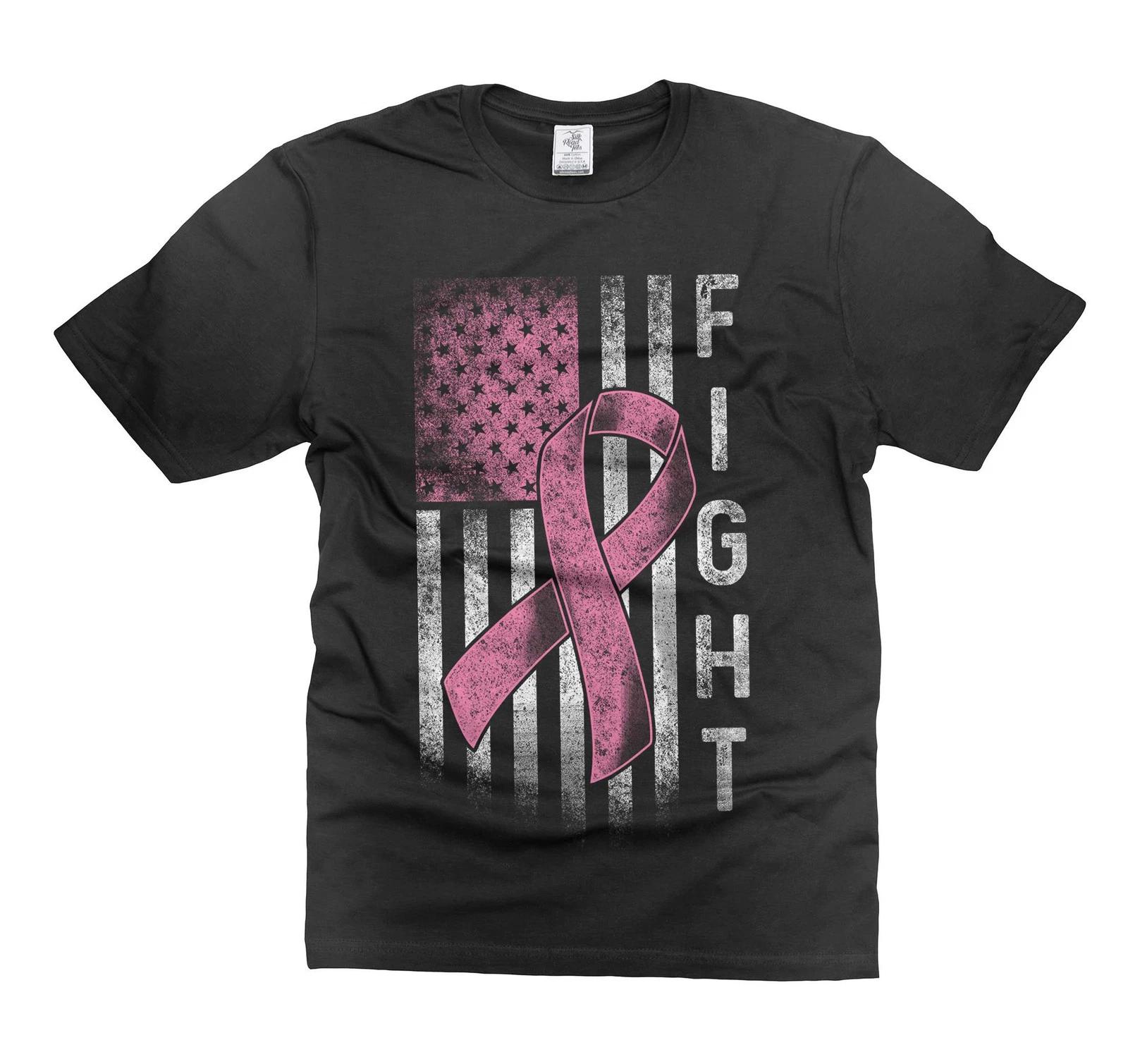 USA Awareness Flag T-Shirt USA Cancer Awareness Flag Tee Pink Ribbon T-Shirt M