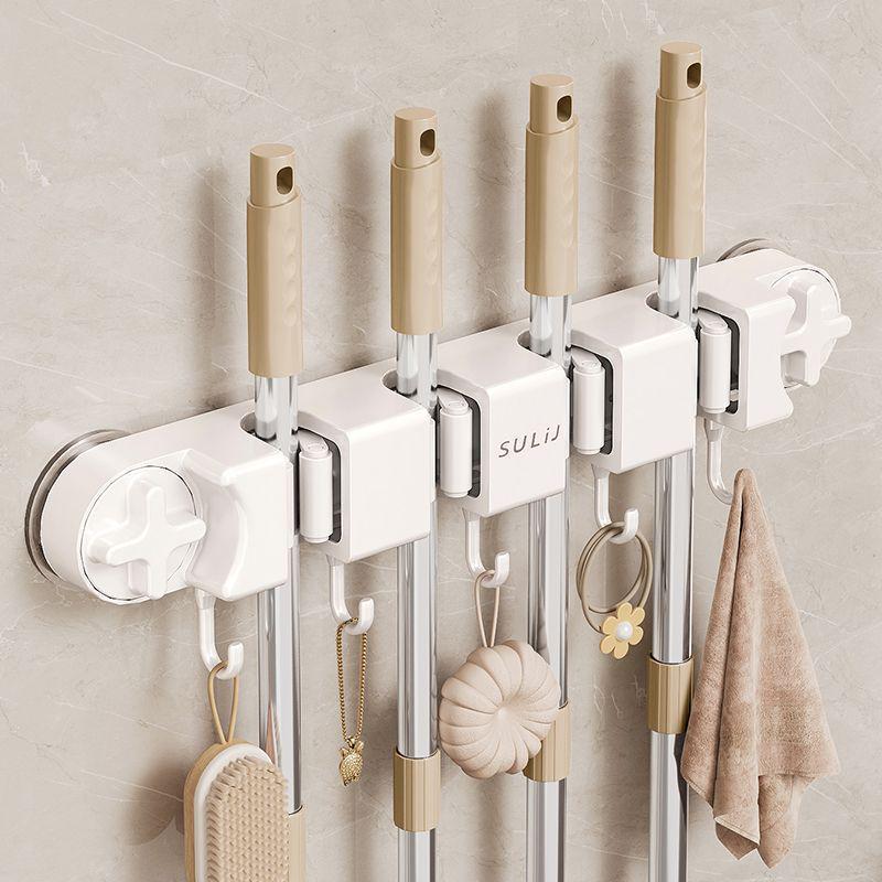 Adhesive No-Drill Broom & Mop Wall Mount Clip Hanger
