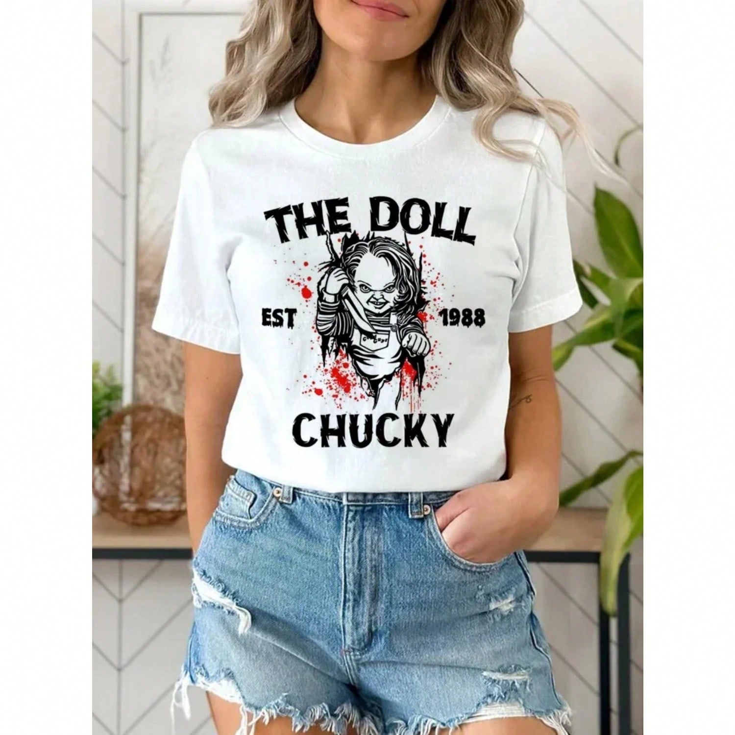 T-Shirt Clothing unisex s Fashion Casual  Style  Cute 90s Pattern Short Sleeved Printed Halloween Retro Versatile T-Shi S разноцветный