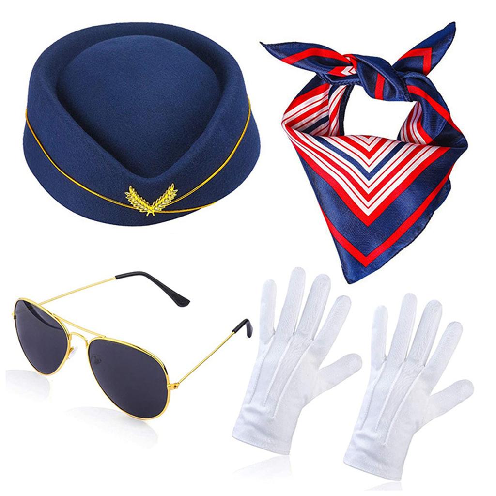 Stewardess Costume Stewardess Accessories Stewardess Hat Stewardess Gloves Airplane Brooch Pin Stewardess Neck Scarf