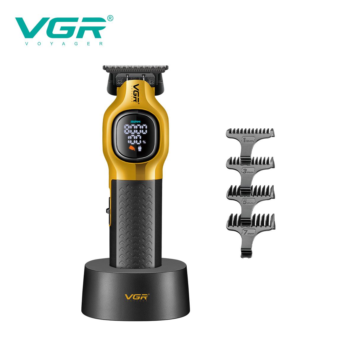 

VGR Professional Hair Trimming with LED Intelligent Digital Rechargeable Hair Clipper with Gradient Ribbon Base Adjustable Electric Push Shear V-886T золотой