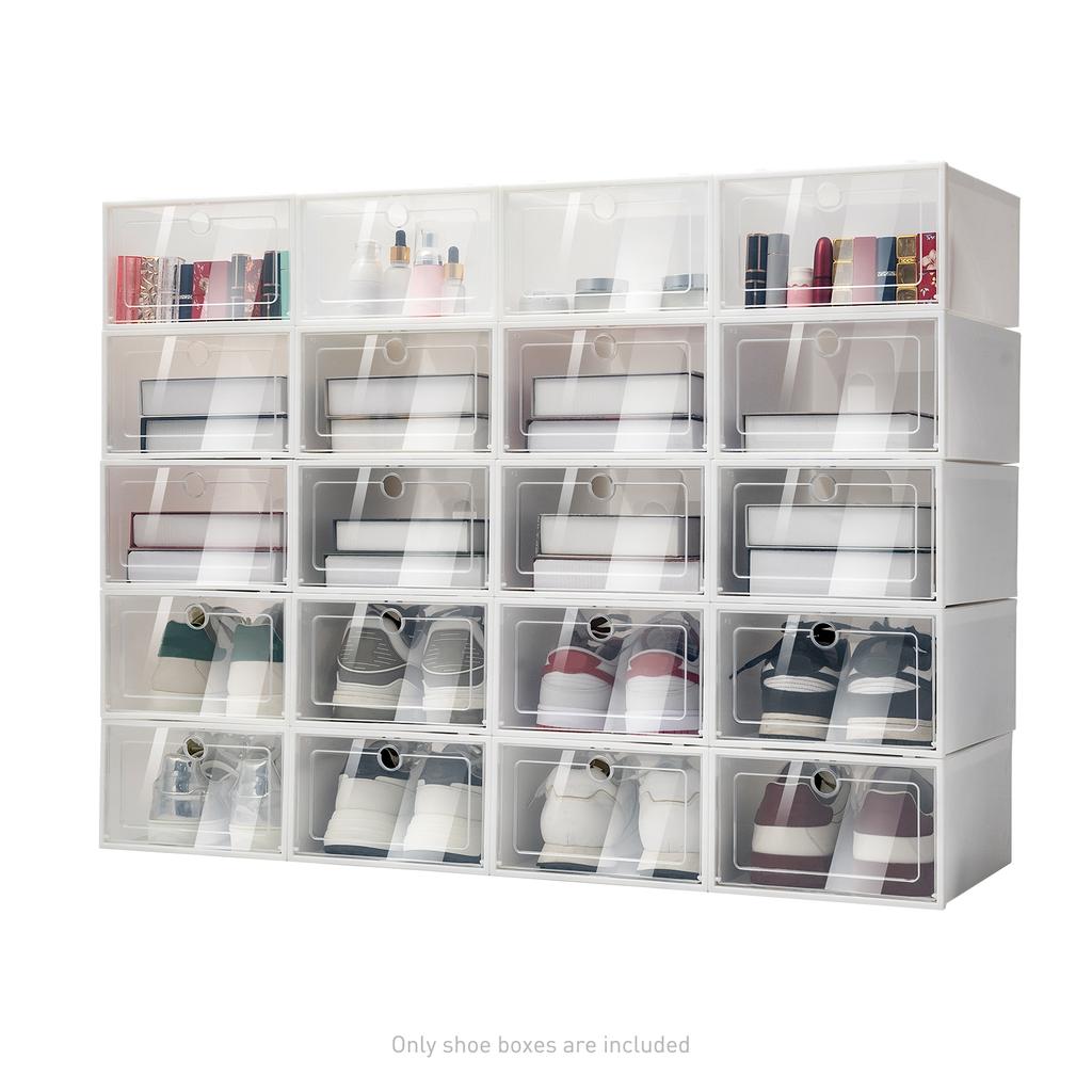 20/24pcs Foldable Plastic Transparent Shoe Box Clear Stackable Storage Organizer Rectangular for Living Rooms, Bedrooms, Study