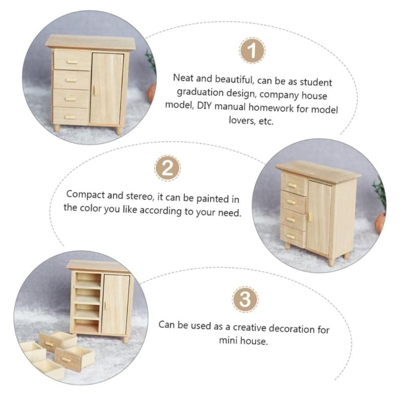 Antique 4 Drawer Miniature Cabinet Accurate 1/12 Dollhouses Furniture For Realistic Bedroom Decors And Organizing