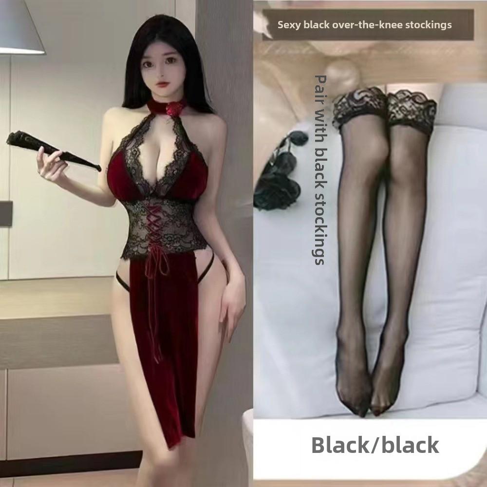 Hollow Backless Lace Cheongsam Sexy Revealing Convenient Dress Easy To Take Off Private Bedroom Nightdress