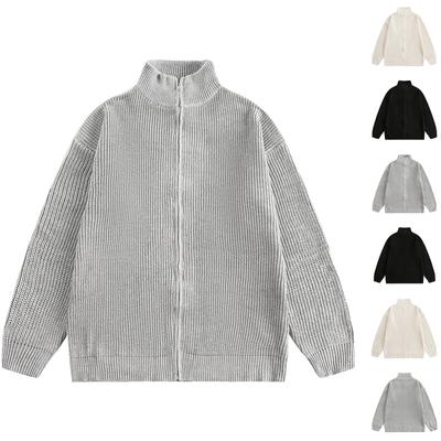 Suéter solto de gola alta masculino, suéter de malha, casaco cardigan casual da moda