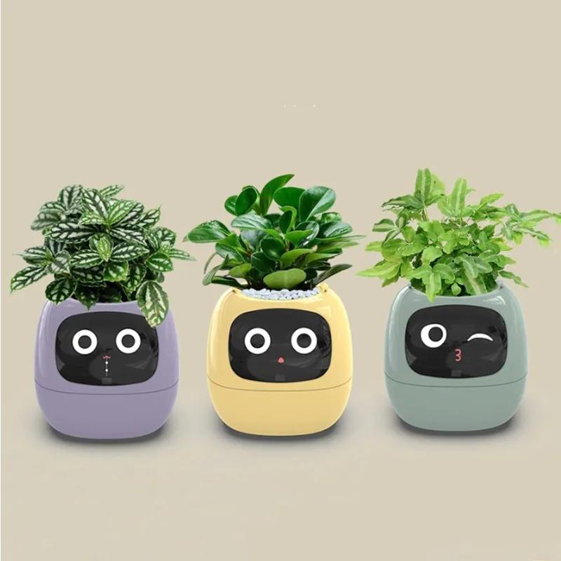 Intelligent Lazy Automatic Water Absorbing Flowerpot Plastic Resin Circular Usb Rechargeable Indoor Plant Small Flowerpot YLE22