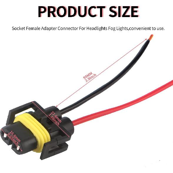 H8 H11 880 881 Male Socket Adapter Connector Wiring Harness&Female Adapter Wiring Harness Sockets Wire Compatible With Headlights Or Fog Lights 2Set