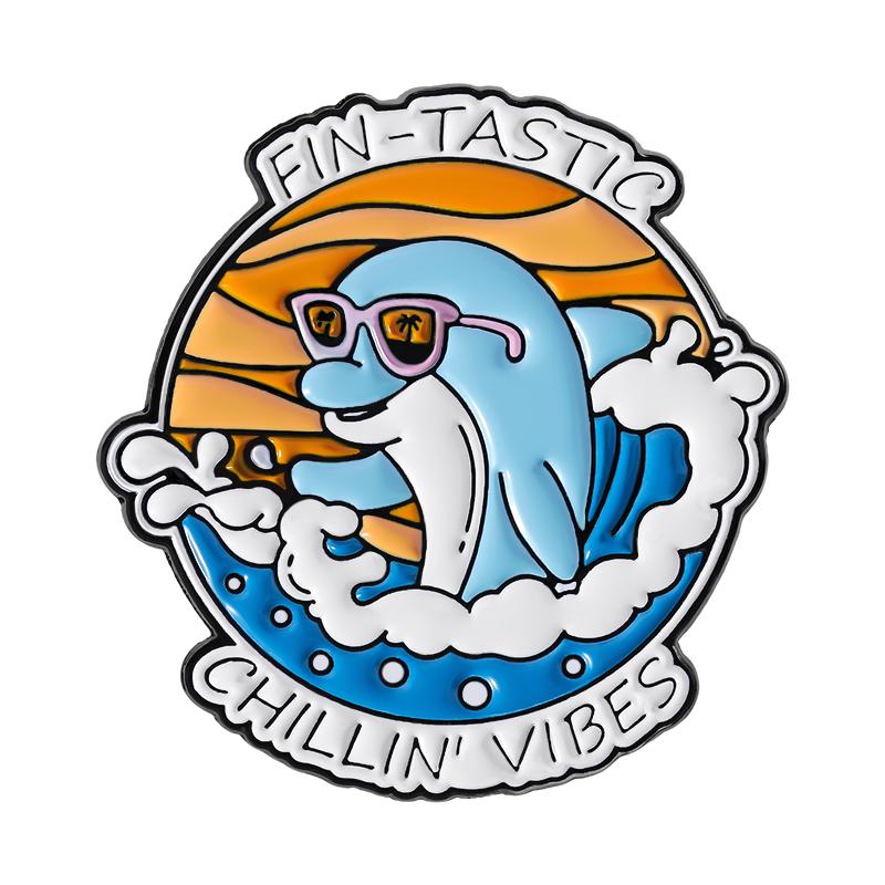 

Mentally I m Here Enamel Pins Funny Quote Ride The Wave Tropical Dolphin Beach Brooches Lapel Badge Jewelry Gifts for Friends