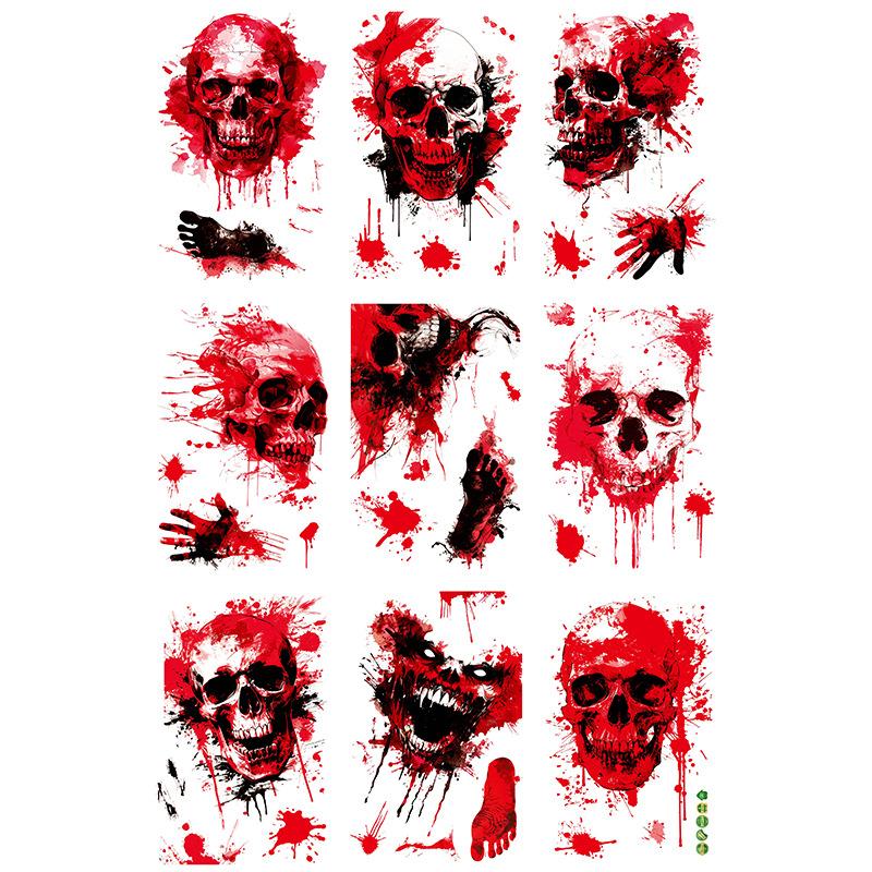 Halloween Horror Skull Head Blood Palm Print Home Atmosphere Decoration Glass Window Static Window Stickers