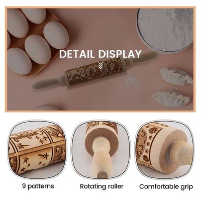Nativity Pattern Xmas Christmas Wooden Embossing Rolling Pin With 9 Different Scene For Baking Embossed Cookies