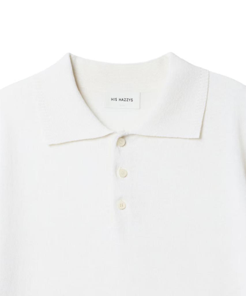Hejiseu [His] Ivory Cool Linen Short Sleeve Collared Knit