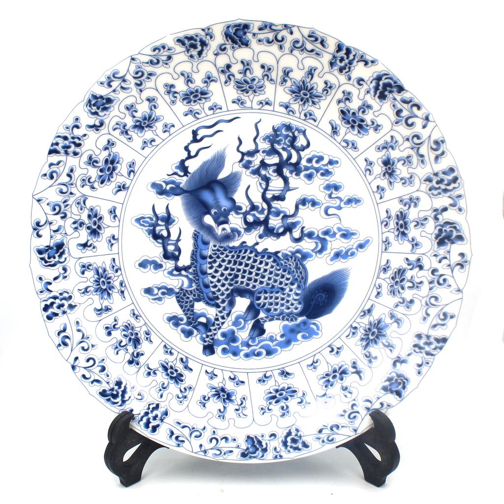 10 inch Chinese Style Lucky Ceramic Ornamental Plate Blue And White Porcelain Home Desk Decoration Dish Plate Set Wedding Gift