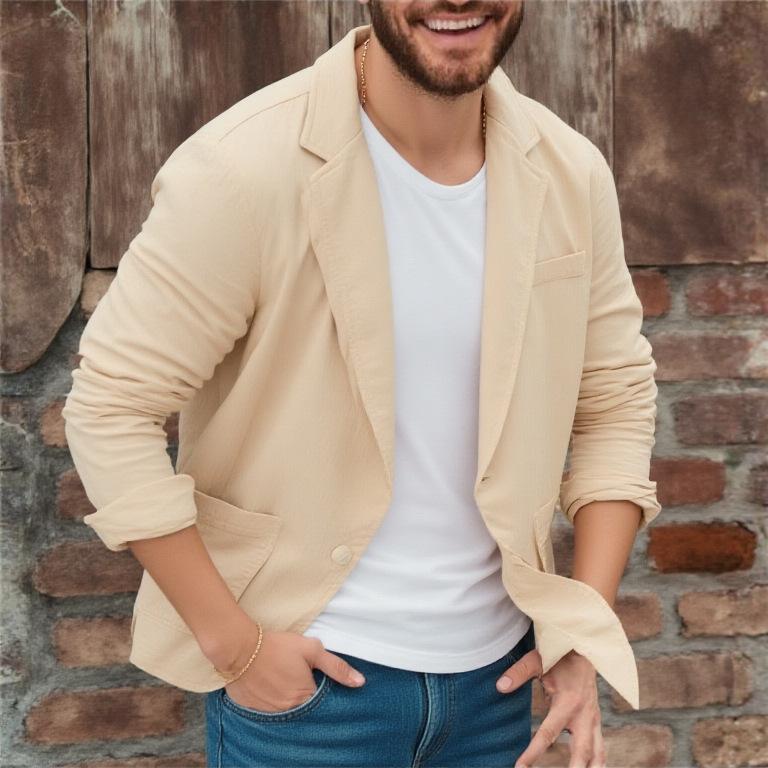 Giacca Blazer Suit da Uomo Traspirante in Lino e Cotone per Uomo Cappotto per Estate Business Abbigliamento Maschile Leggero