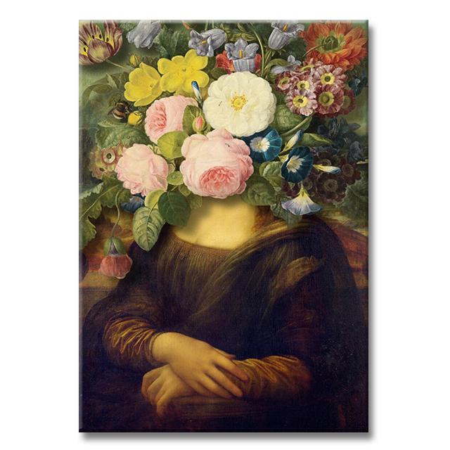 Vintage Famous Painting Girl with Pearls Flowers Canvas Poster Mona Lisa with Flowers Picture Cuadros Wall Art Home Decor