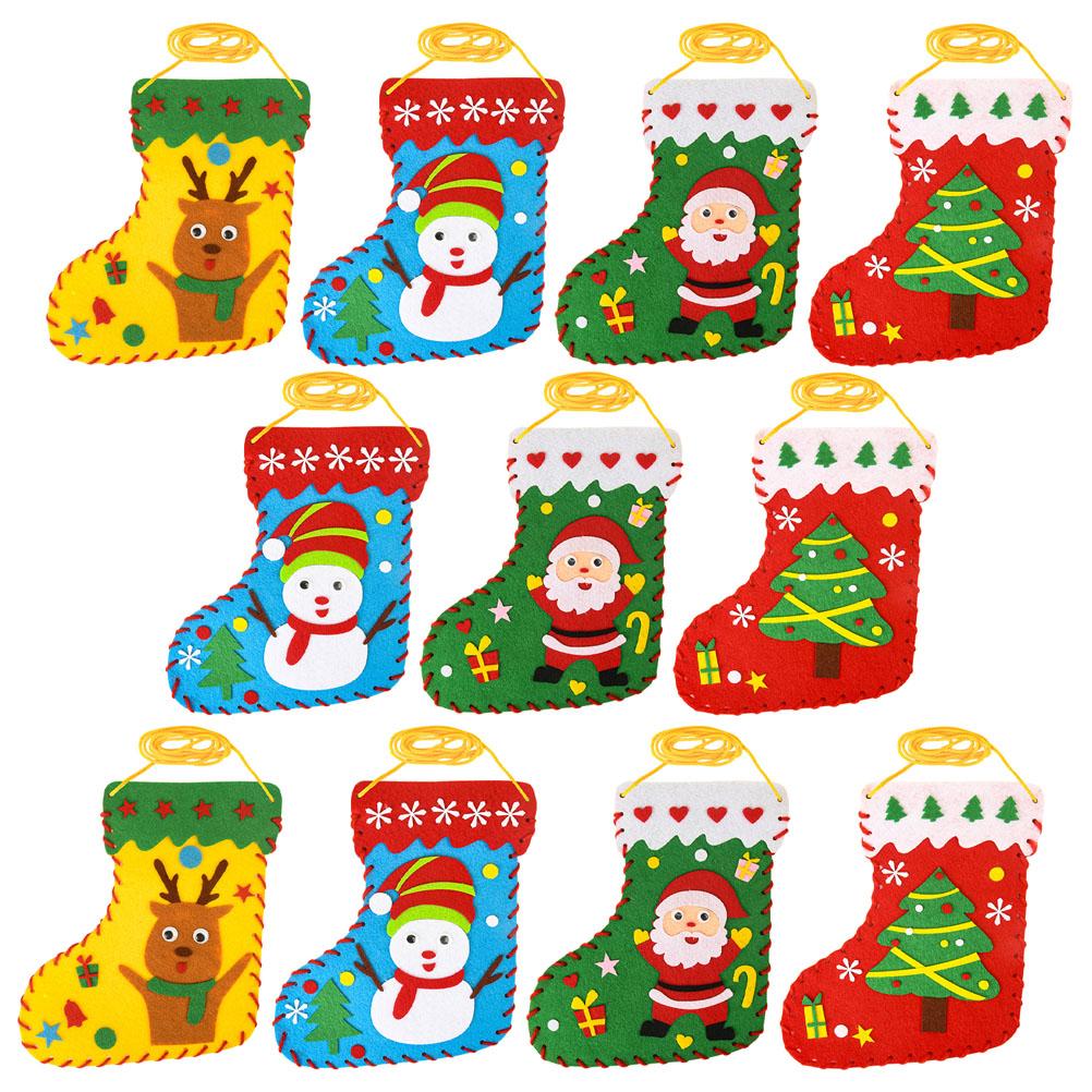 20 PCS Christmas Socks DIY Children's Handmade Non-woven Educational Toys Felt Sewing Kits Kids