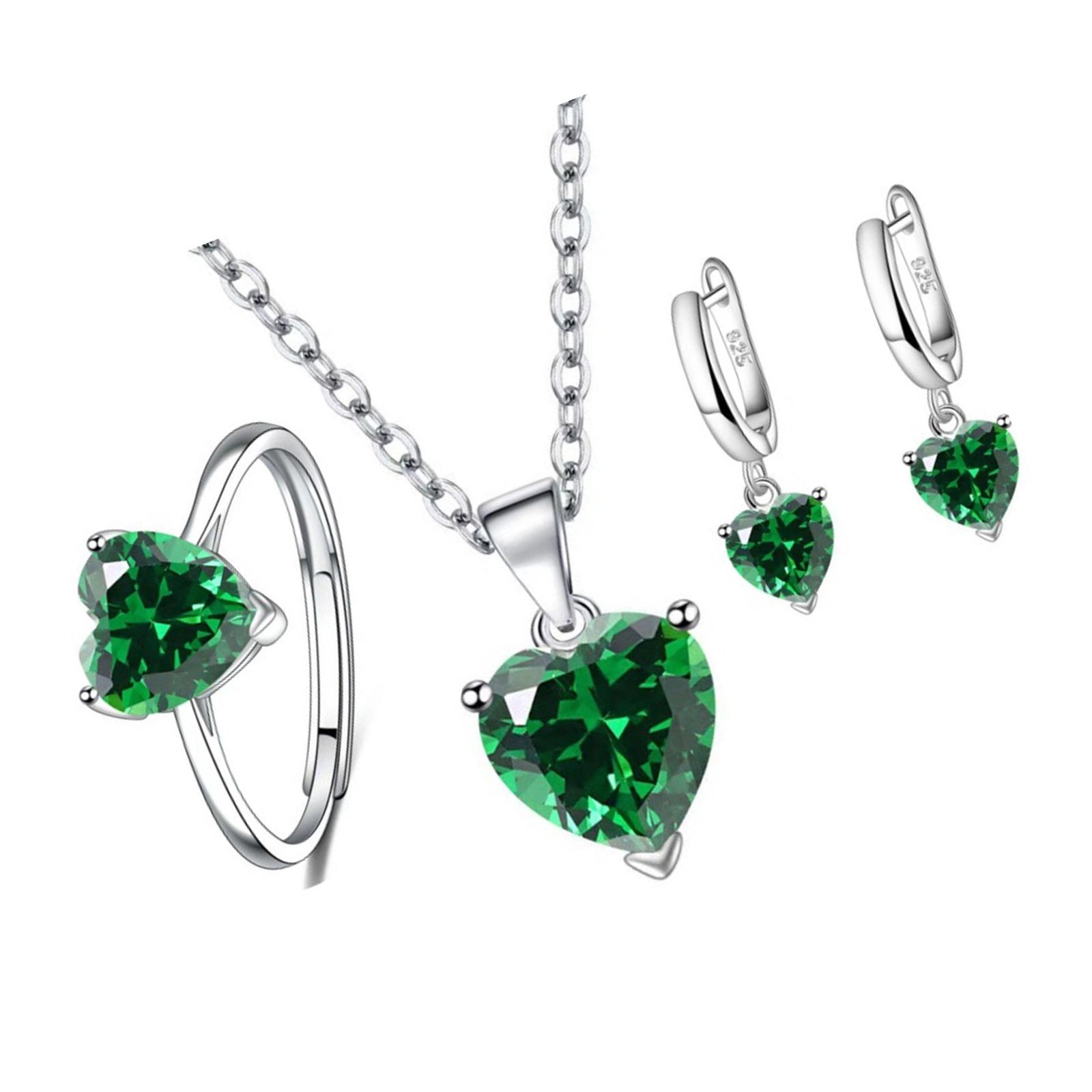 

Сверкающий дизайн сердца Набор ожерелья, серег и кольца из кубического циркония Стильный набор украшений для женщин Модная бижутерия Подарок зелёный