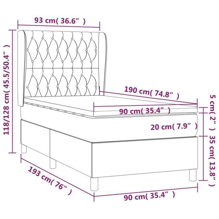 3128725 vidaXL Lit à sommier tapissier et matelas Gris clair 90x190 cm Tissu