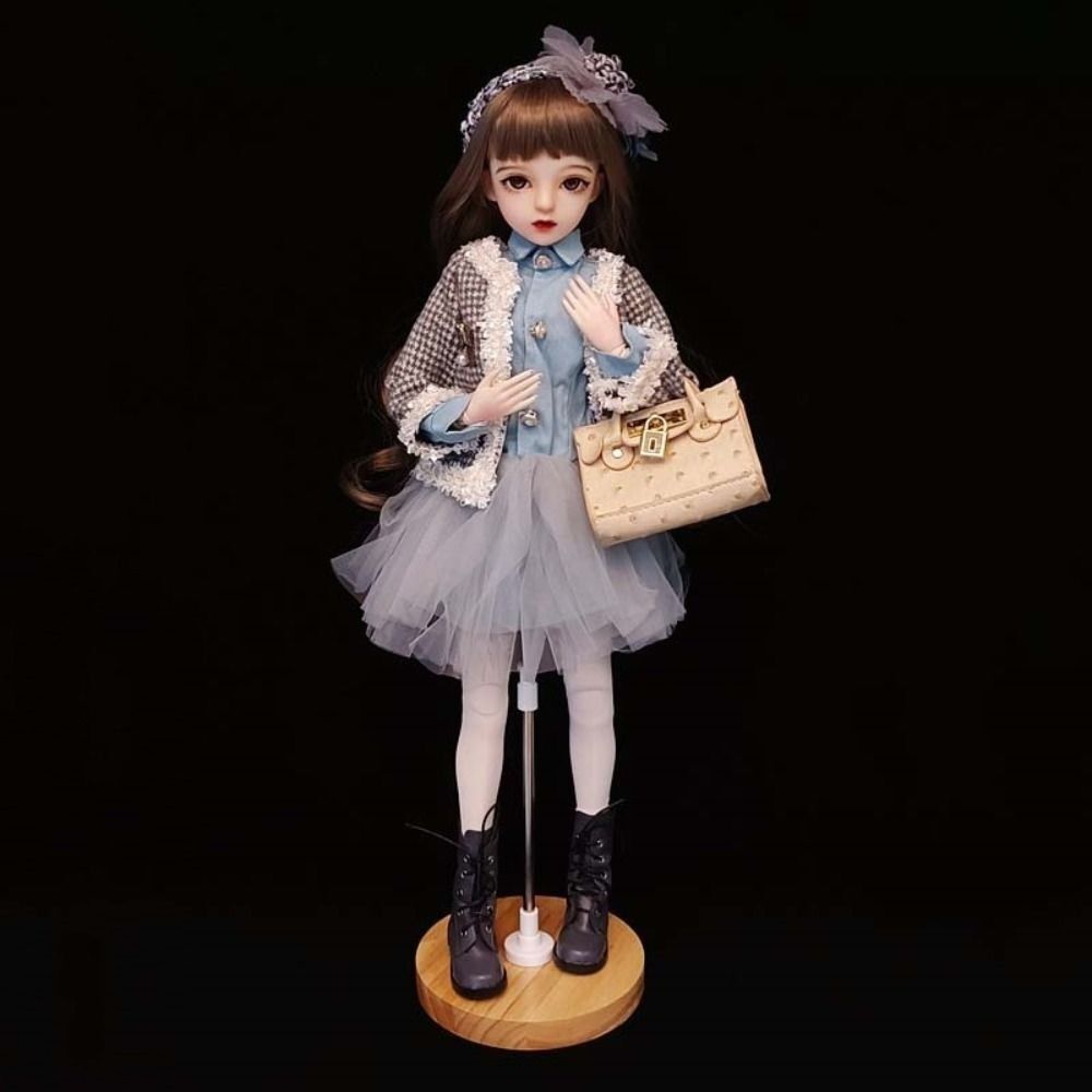 Stainless Steel Doll Stand Wooden Base Doll Standing Rack Durable Doll Display Holder  for Bjd Doll
