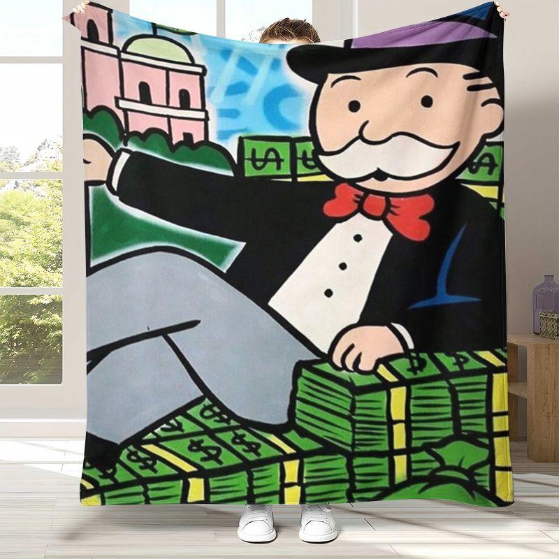 Cartoon Monopoly Dollar Game Flannel Blanket,Ultra Soft Warm Plush Throw for Home Bedroom Bed Sofa Cover Office Camping Picnic