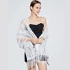 Tassel Mesh Neck Scarves Transparent Embroidery Flower Shawl Lace Flower Tassel Scarf  Dress Decor