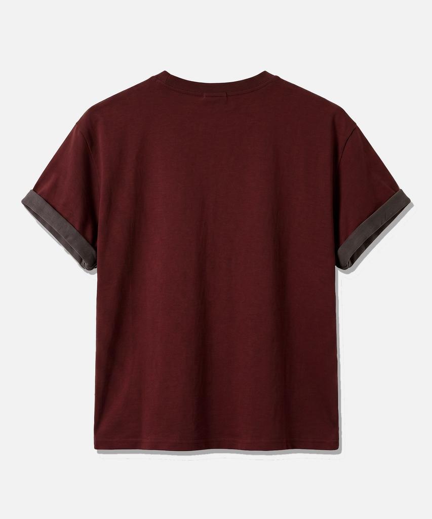 UNDEROFF Roll-Up Sleeve Crop Short Sleeve T-Shirt Burgundy